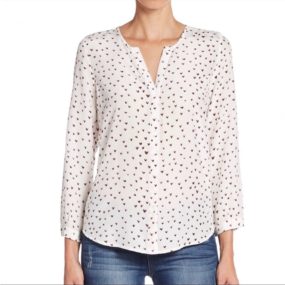 Joie Heart Print White silk blouse PERFECT FOR VALENTINES ❤️- Sz Small
